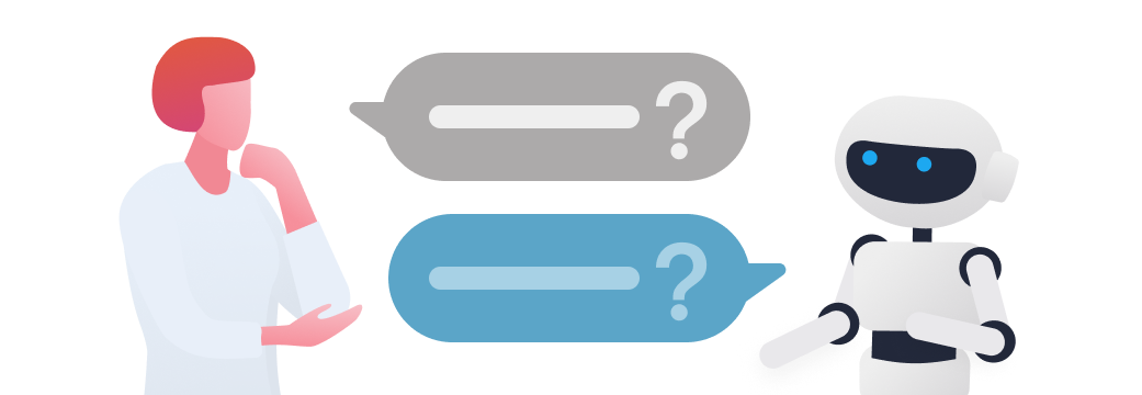 PKSHA ChatAgent（パークシャ チャットエージェント）のAIエージェントが、曖昧な質問に対して確認を行なっているイメージ。