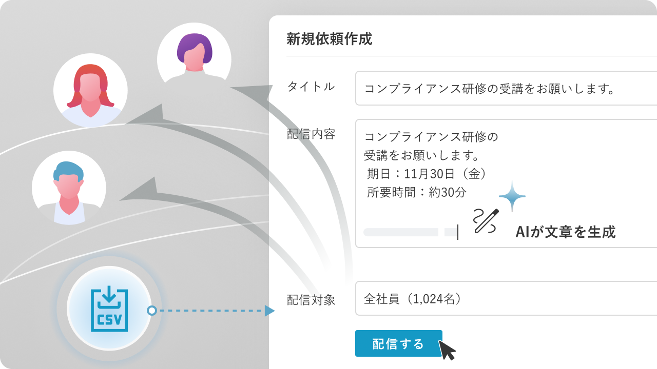 配信対象をCSVから一括指定し配信しているイメージ図