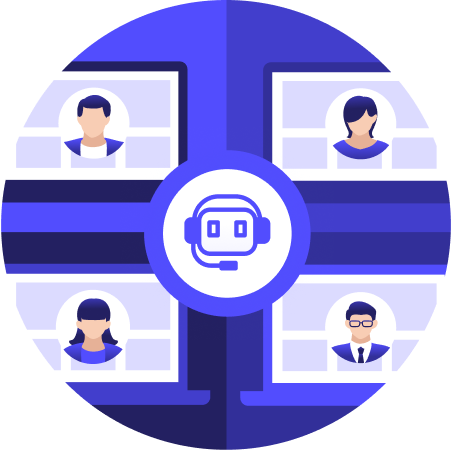 PKSHA AI Helpdesk（パークシャ AI ヘルプデスク）が、社内の様々な部門や社員からの問合せ窓口として機能しているイメージ